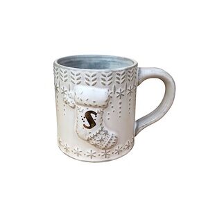 Anthropologie Pottery Stocking Reactive-Glazed Monogram  Leather S Mug.